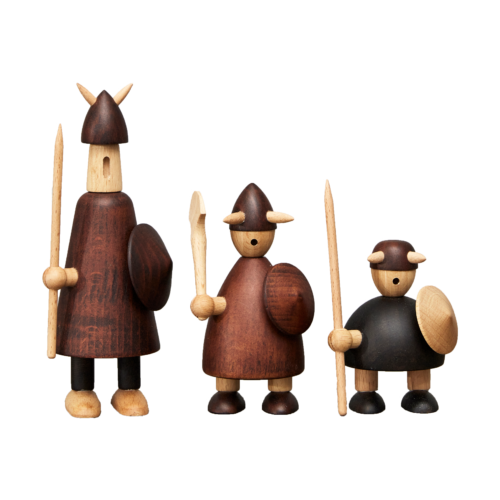 The vikings of Denmark wooden figure 3 pieces, Stained beech